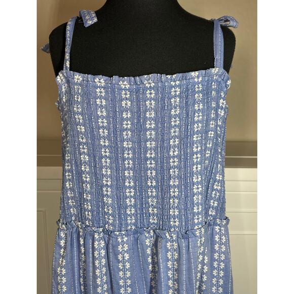 Draper James RSVP Tiered Maxi Dress Smocked Sleeveless with Tie Straps Blue XL - Picture 4 of 16